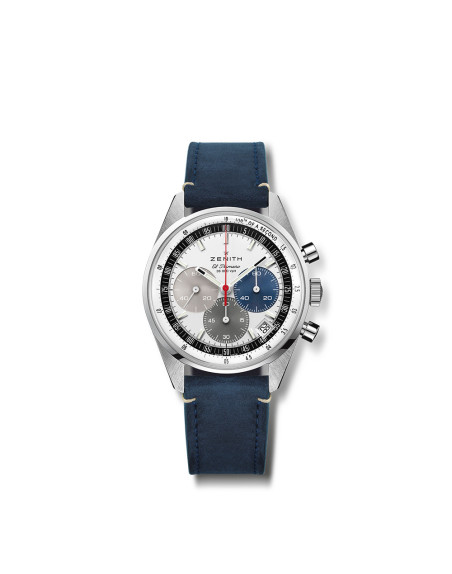 Montre Chronomaster Original 38mm Acier Cadran Blanc Bracelet Cuir Bleu