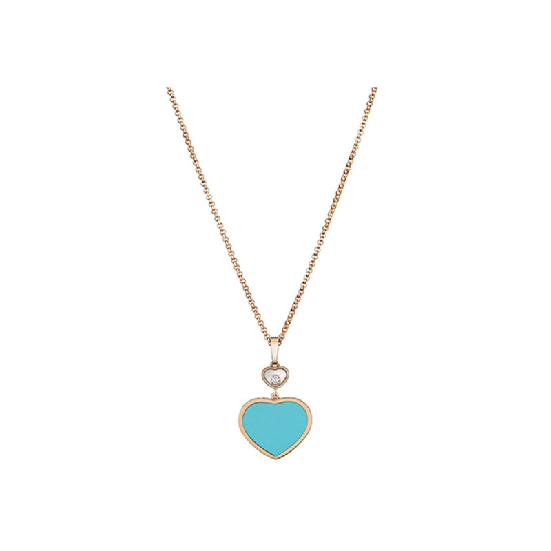 Collier Chopard Happy Hearts or rose diamant et turquoise