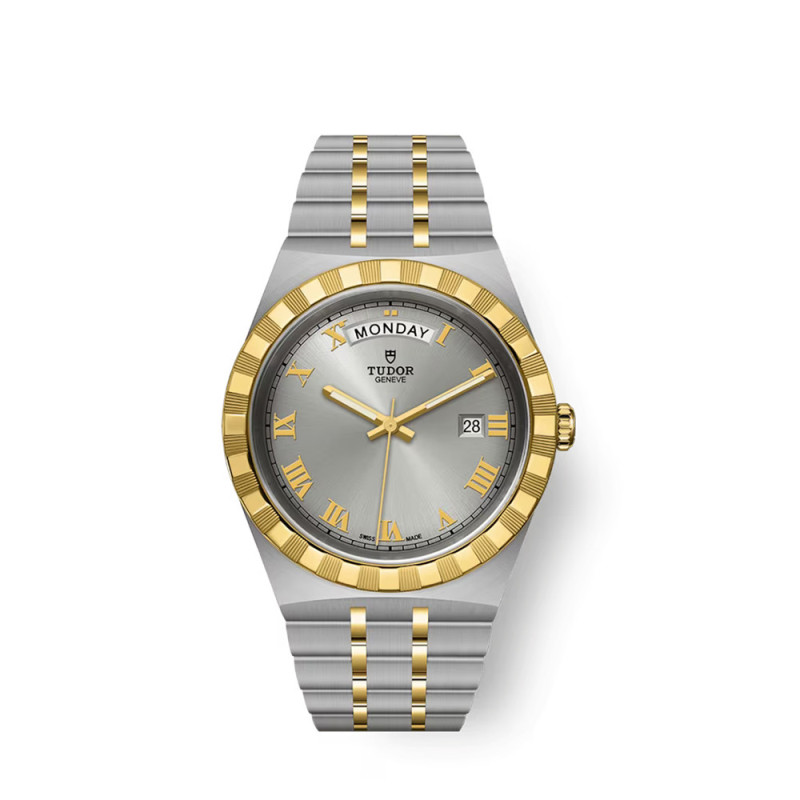 Montre Tudor Royal 41 mm automatique cadran argenté boîtier acier bracelet en acier et or jaune 18 carats