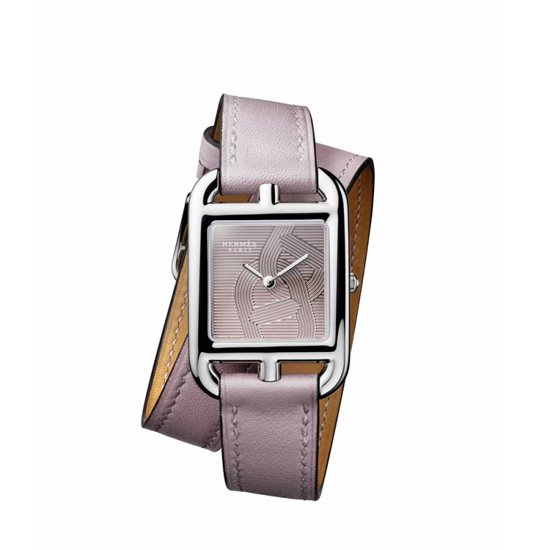 Montre Hermès Cape Cod quartz cadran glycine chaîne d'ancre bracelet en cuir de veau Athena glycine PM 31 mm