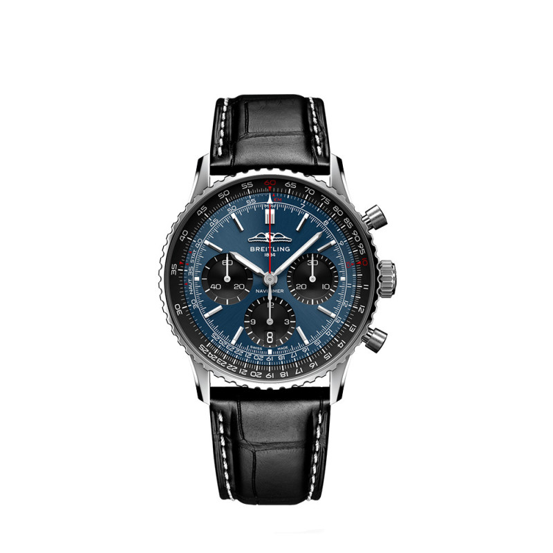 Montre Breitling Navitimer B01 Chronograph cadran bleu bracelet en cuir d'alligator noir 41 mm