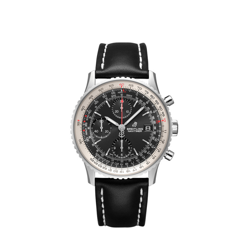 Montre Breitling Navitimer Chronograph automatique cadran noir bracelet en cuir de veau noir 41 mm