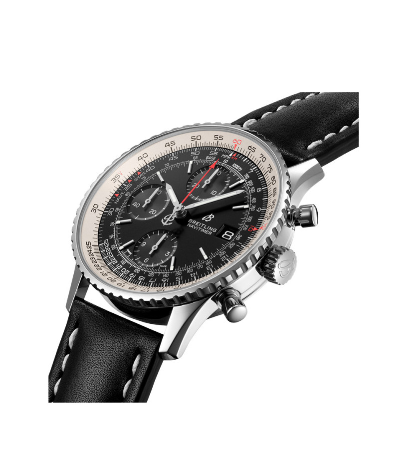 Montre Breitling Navitimer Chronograph automatique cadran noir bracelet en cuir de veau noir 41 mm