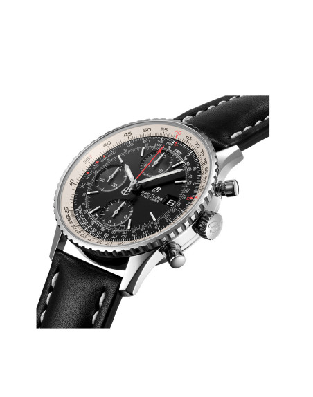 Montre Breitling Navitimer Chronograph automatique cadran noir bracelet en cuir de veau noir 41 mm