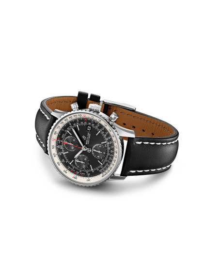 Montre Breitling Navitimer Chronograph automatique cadran noir bracelet en cuir de veau noir 41 mm