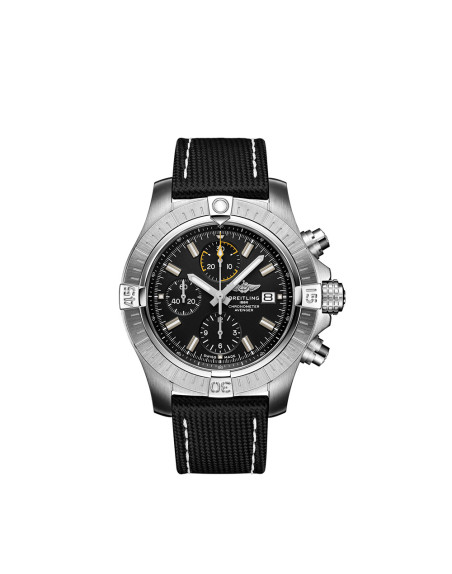 Montre Breitling Avenger Chronograph automatique cadran noir bracelet en cuir de veau anthracite 45mm