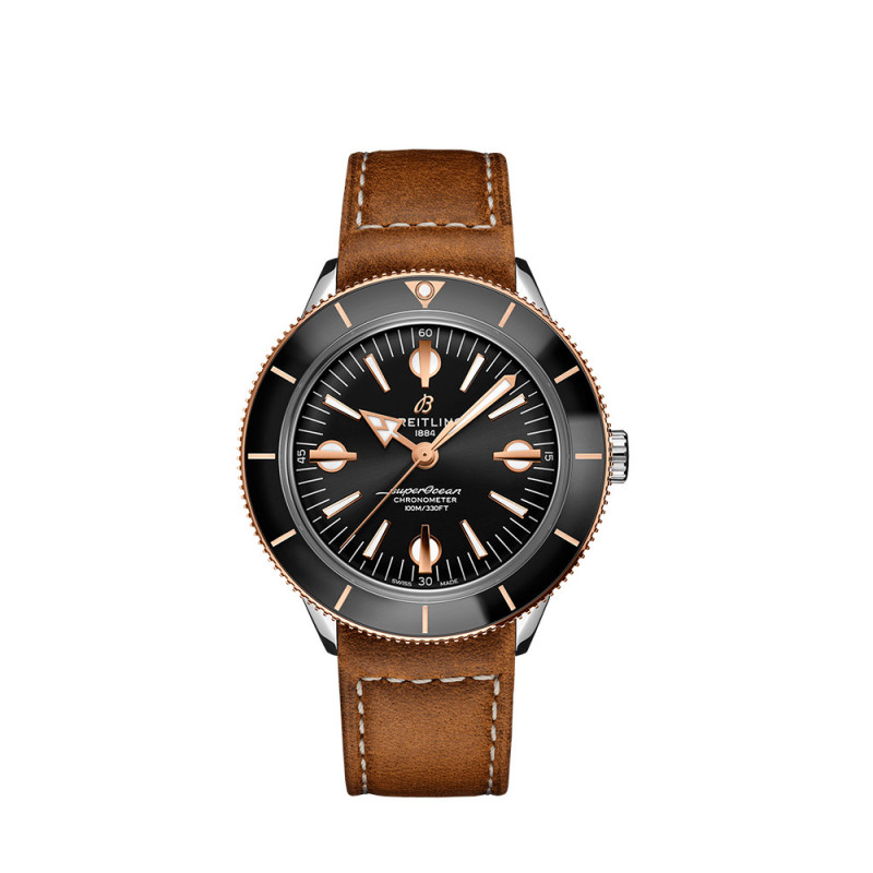 Montre Breitling Superocean Heritage 57 automatique cadran noir bracelet cuir brun 42 mm