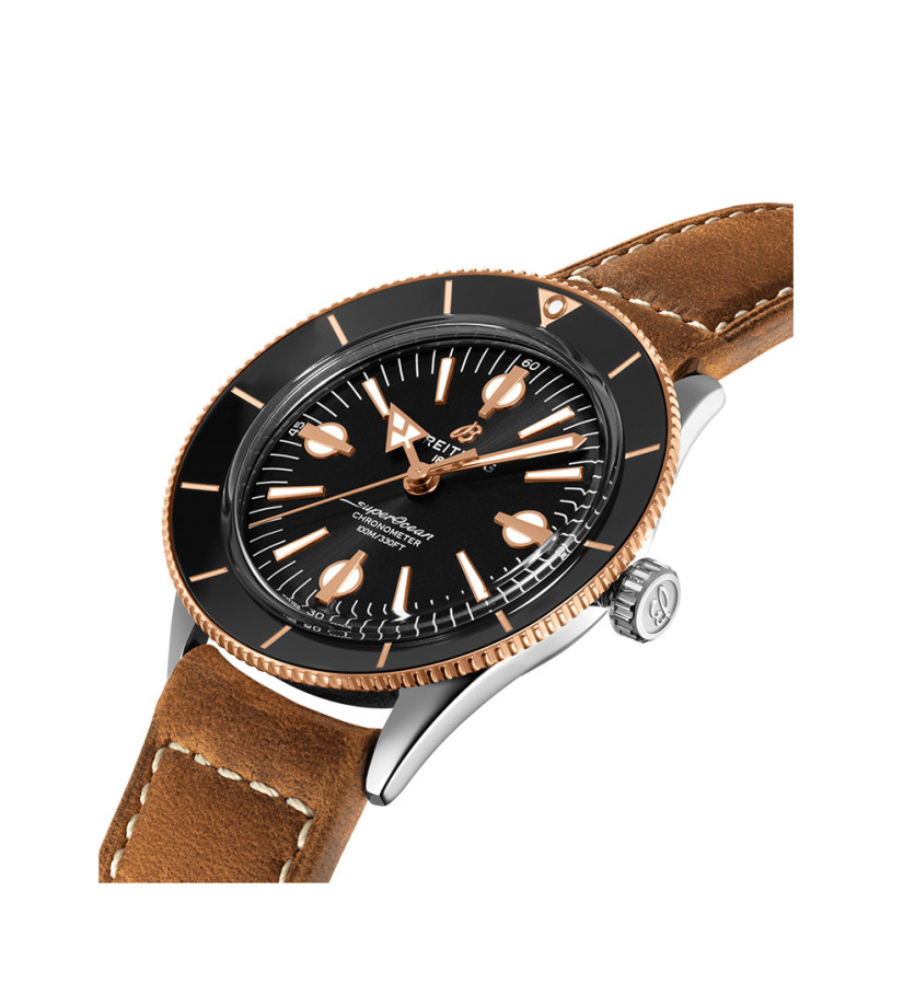 Montre Breitling Superocean Heritage 57 automatique cadran noir bracelet cuir brun 42 mm
