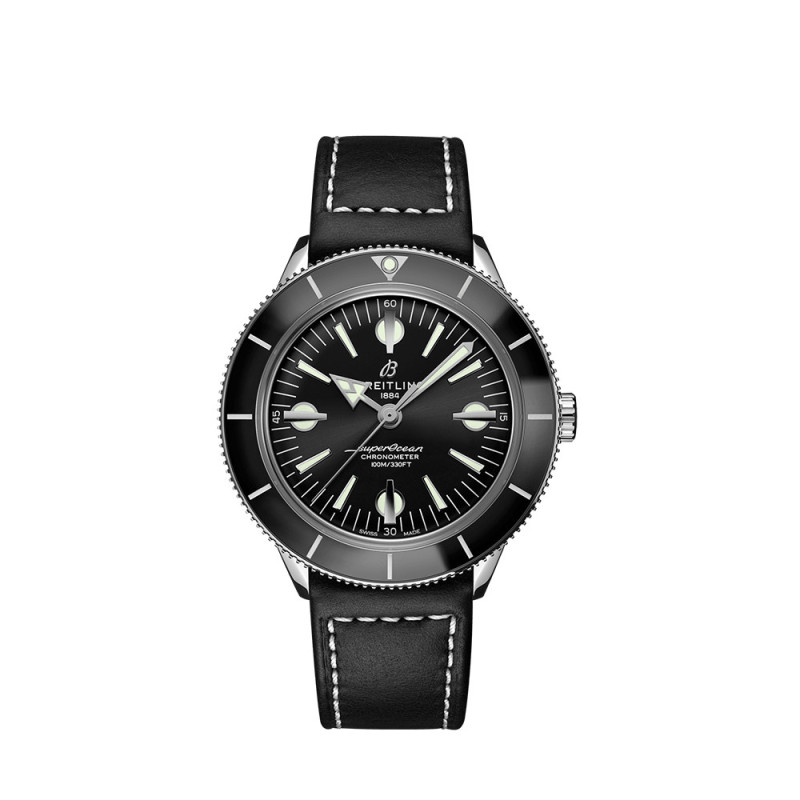 Montre Breitling Superocean Heritage 57 automatique cadran noir bracelet en cuir de veau noir 42 mm