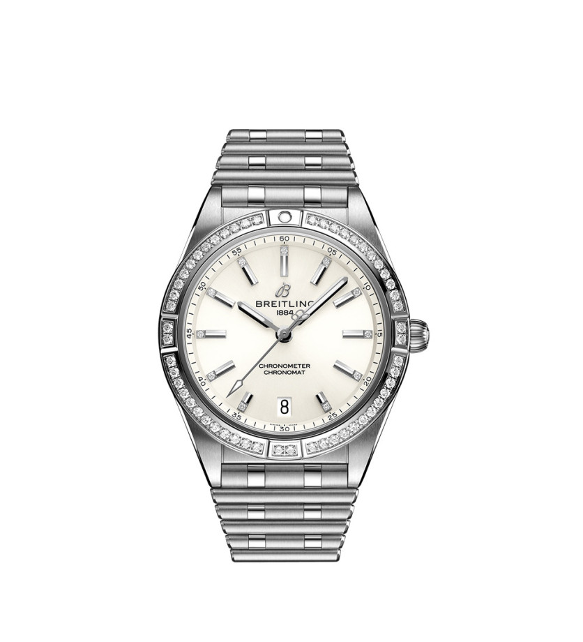 Montre Breitling Chronomat Automatic cadran blanc index diamants bracelet acier 36mm