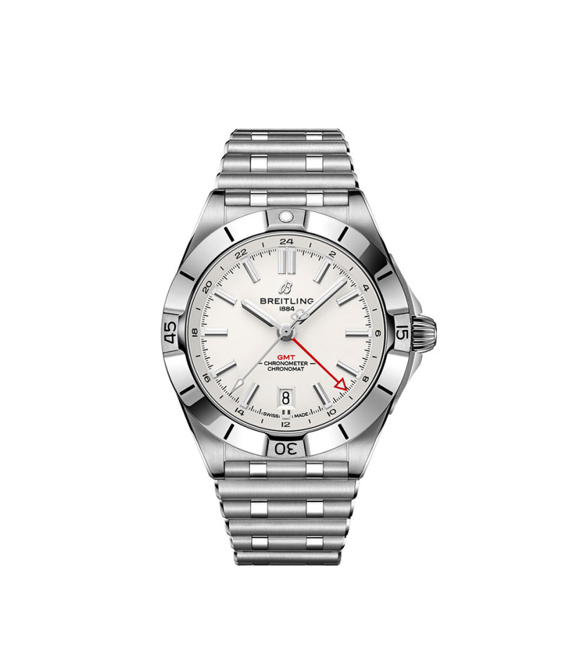 Montre Breitling Chronomat Automatic GMT cadran blanc bracelet en acier rouleaux 40 mm