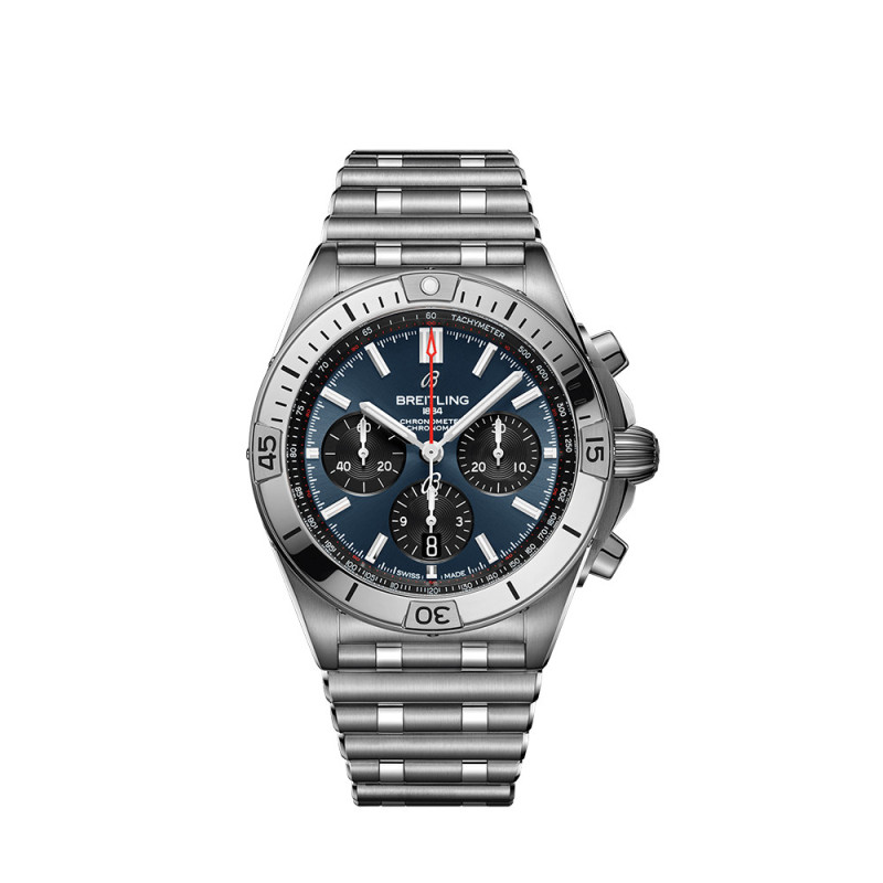 Montre Breitling Chronomat B01 automatique cadran bleu bracelet en acier rouleaux 42mm