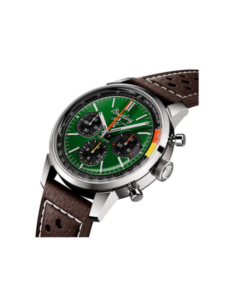 Montre Breitling Top Time B01 Ford Mustang automatique cadran vert bracelet en cuir de veau marron perforé 41 mm