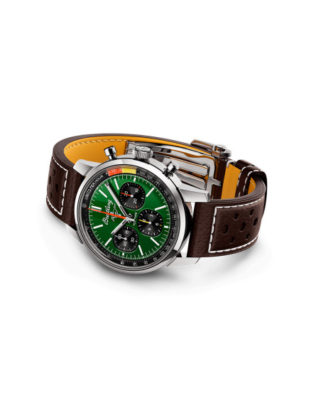 Montre Breitling Top Time B01 Ford Mustang automatique cadran vert bracelet en cuir de veau marron perforé 41 mm