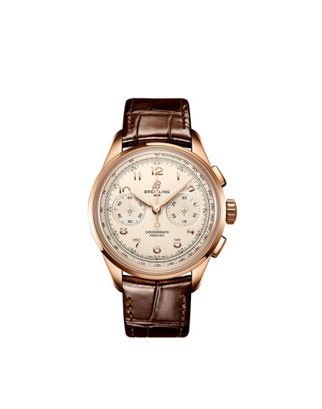 Montre Breitling Premier B09 Chronograph manuel cadran argent bracelet en cuir d'alligator brun 40mm