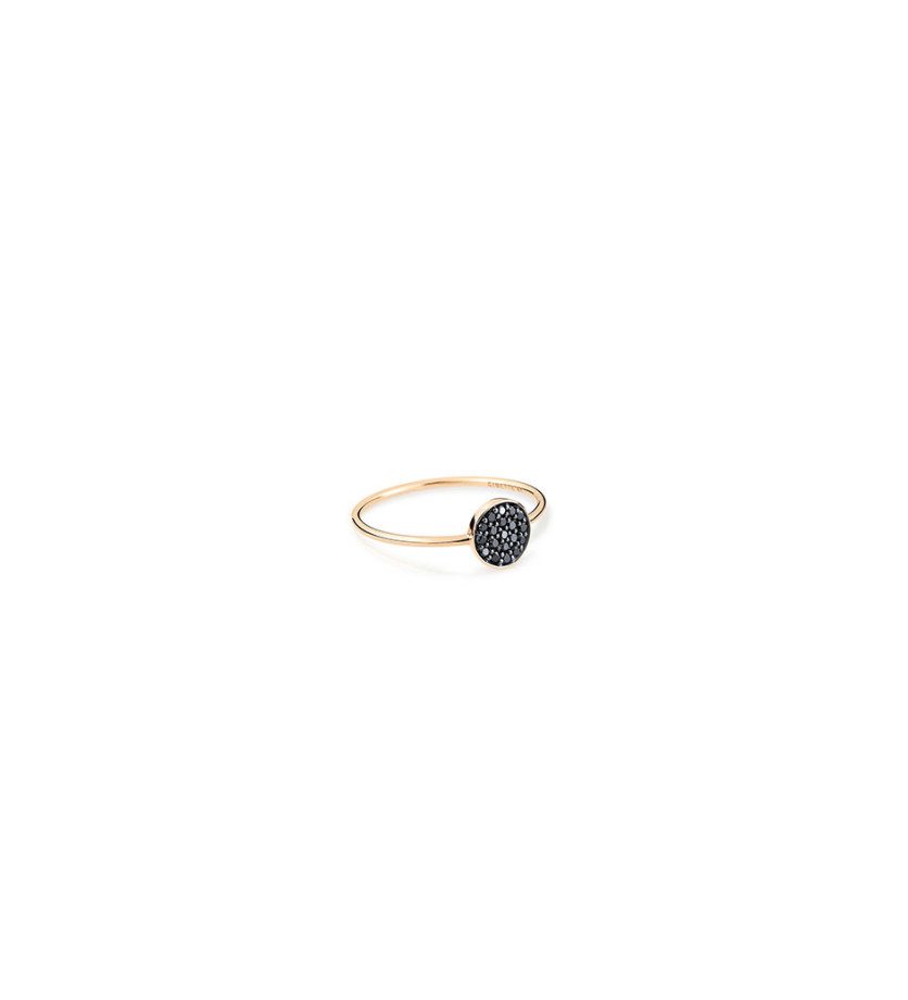 Bague Ginette NY Mini Ever Disc Ring or rose diamants noirs