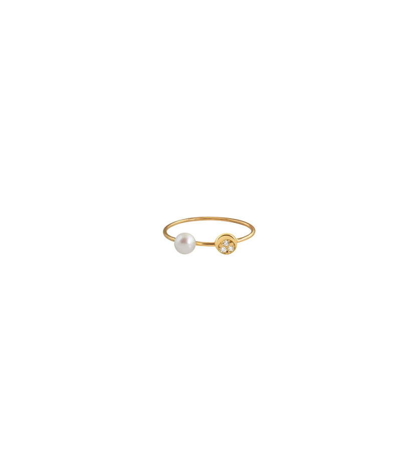 Bague Claverin Mini Diamond Moon or jaune perle blanche