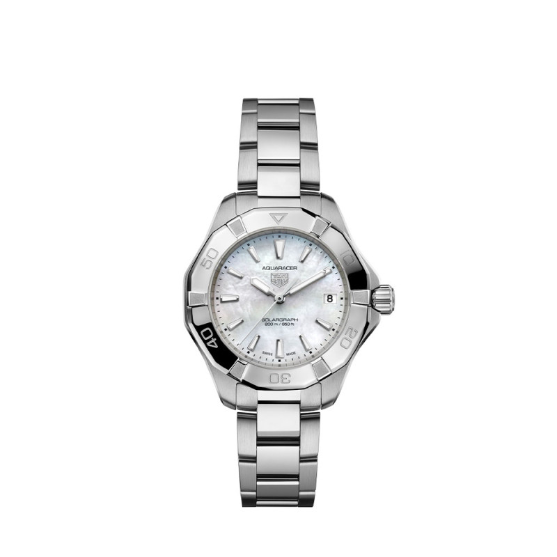 Montre Tag Heuer Aquaracer Professional 200 Solargraph quartz cadran blanc bracelet acier 34 mm