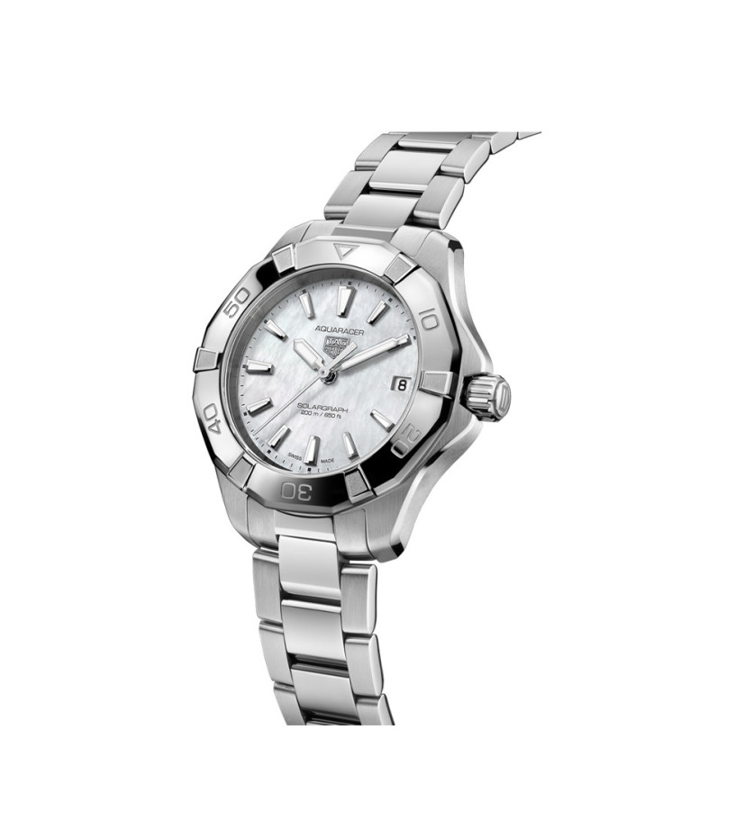 Montre Tag Heuer Aquaracer Professional 200 Solargraph quartz cadran blanc bracelet acier 34 mm