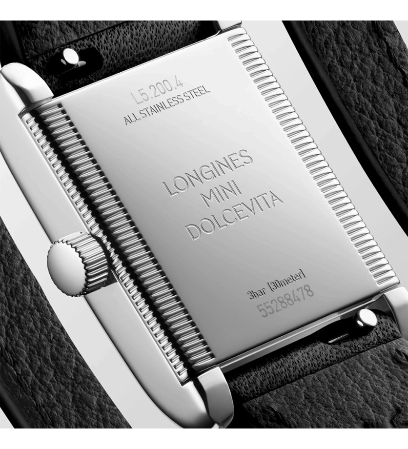 Montre Longines Mini Dolce Vita quartz cadran argenté bracelet cuir noir