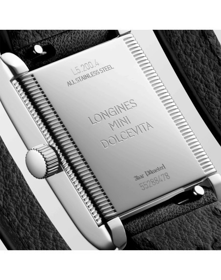 Montre Longines Mini Dolce Vita quartz cadran argenté bracelet cuir noir