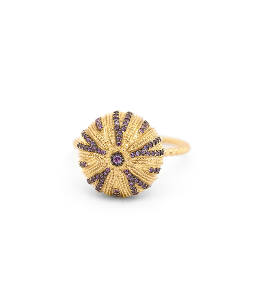 Bague Oursin Maria Battaglia or jaune tanzanites Grand Modèle