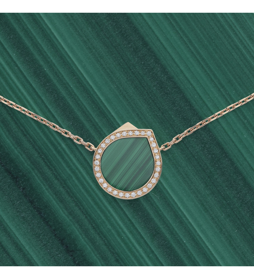 Collier Repossi Antifer or rose pavé diamant malachite