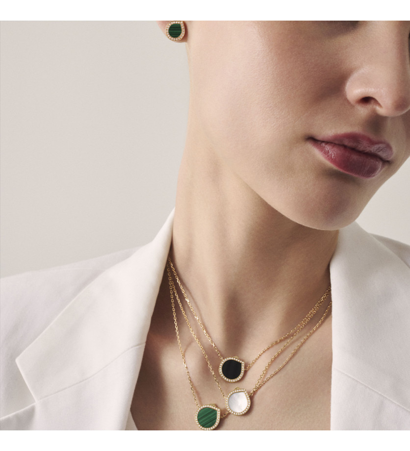 Collier Repossi Antifer or rose pavé diamant malachite