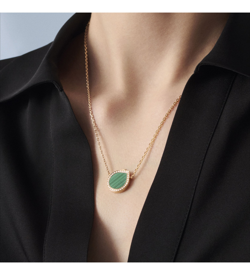 Collier Repossi Antifer or rose pavé diamant malachite