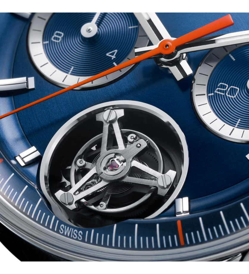 Montre TAG Heuer Carrera Chronograph Tourbillon automatique cadran bleu bracelet cuir bleu 42 mm