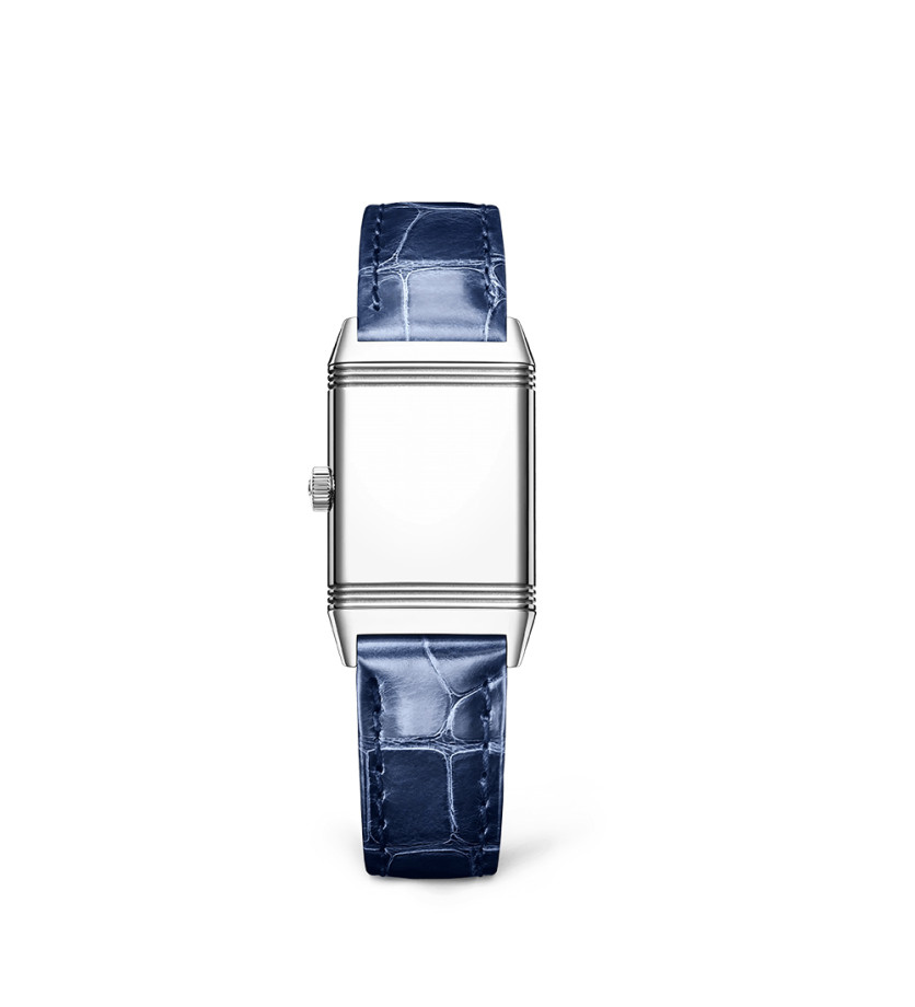 Montre Jaeger-Lecoultre Reverso Classic Monoface quartz cadran argent bracelet cuir bleu 36x21 mm