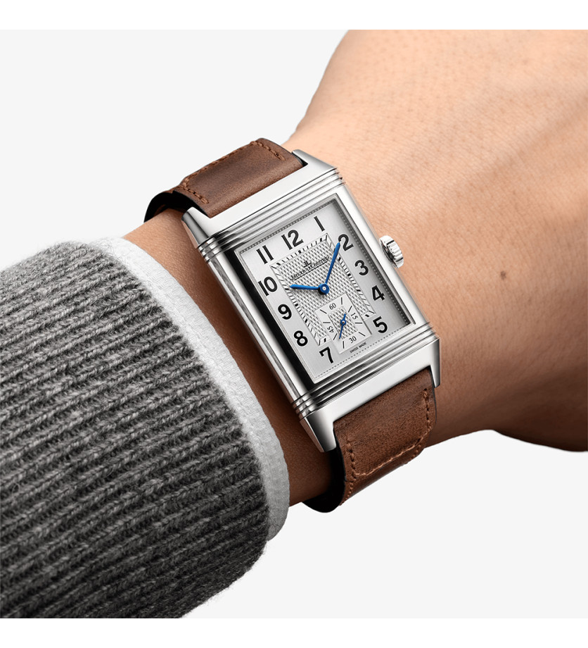 Montre Jaeger-Lecoultre Reverso Classic Duoface Small Seconds manuel cadran gris bracelet cuir 47x28 mm