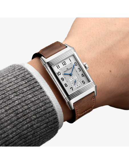 Montre Jaeger-Lecoultre Reverso Classic Duoface Small Seconds manuel cadran gris bracelet cuir 47x28 mm