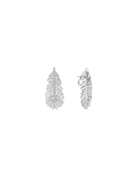 Pendants d'oreilles Boucheron Plume de Paon or blanc diamants MM