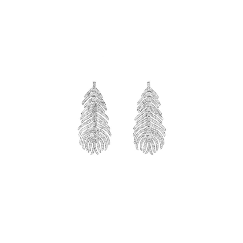 Pendants d'oreilles Boucheron Plume de Paon or blanc diamants MM