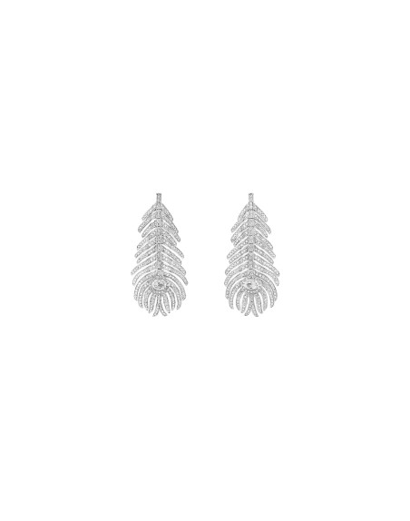 Pendants d'oreilles Boucheron Plume de Paon or blanc diamants MM