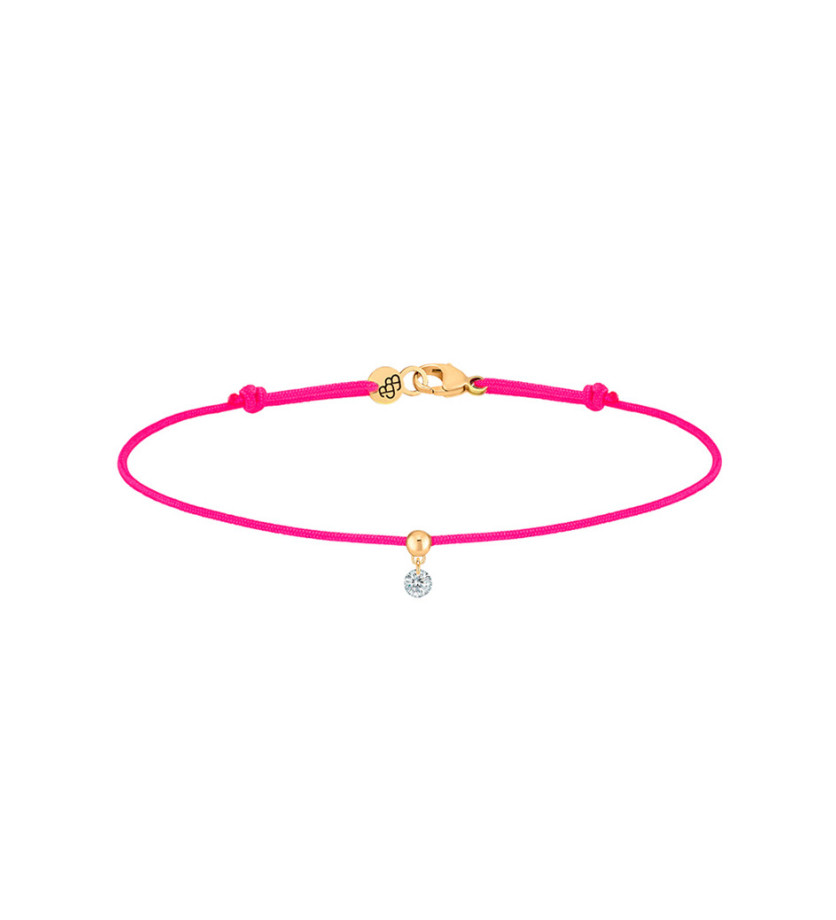 Bracelet La Brune et La Blonde cordon BB rose fluo or jaune diamant