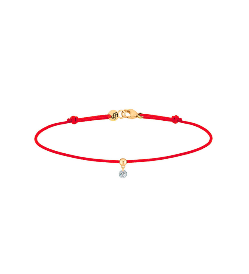 Bracelet La Brune et La Blonde cordon BB rouge or jaune diamant