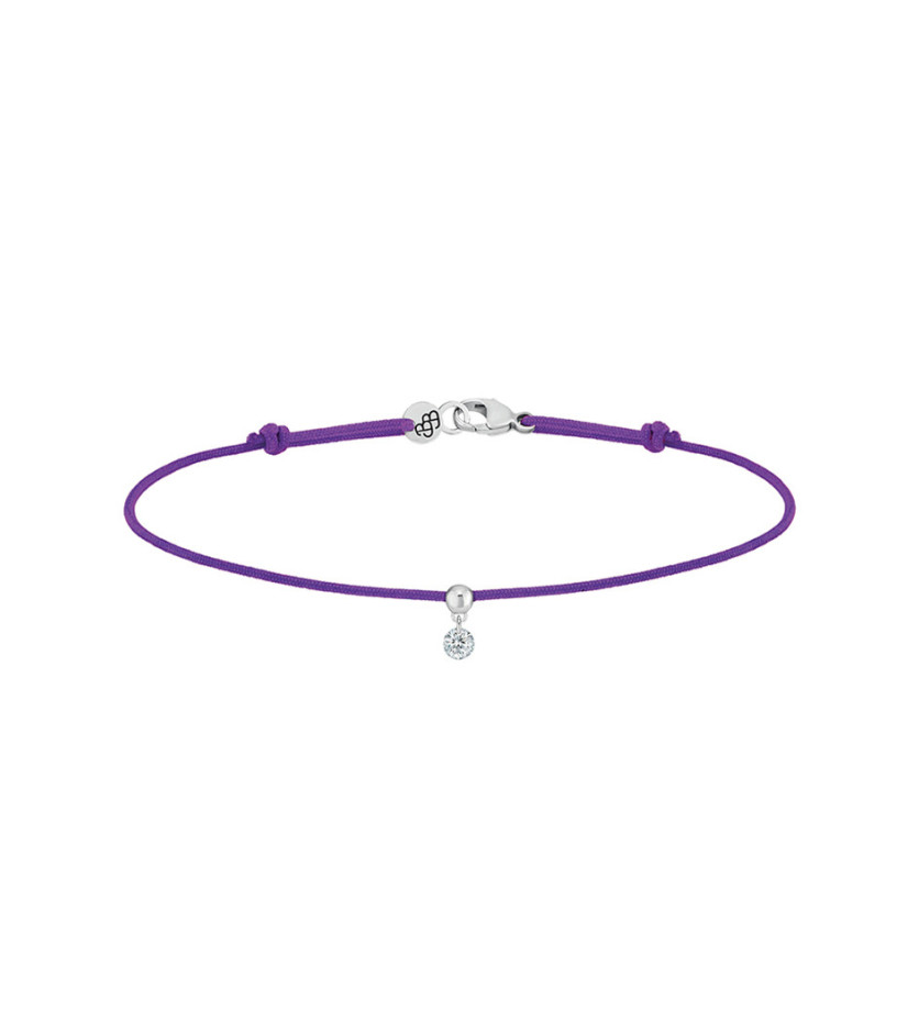 Bracelet La Brune et La Blonde cordon BB violet or blanc diamant