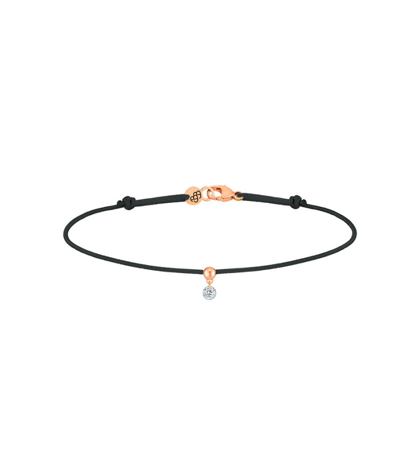 Bracelet La Brune et La Blonde cordon BB noir or rose diamant