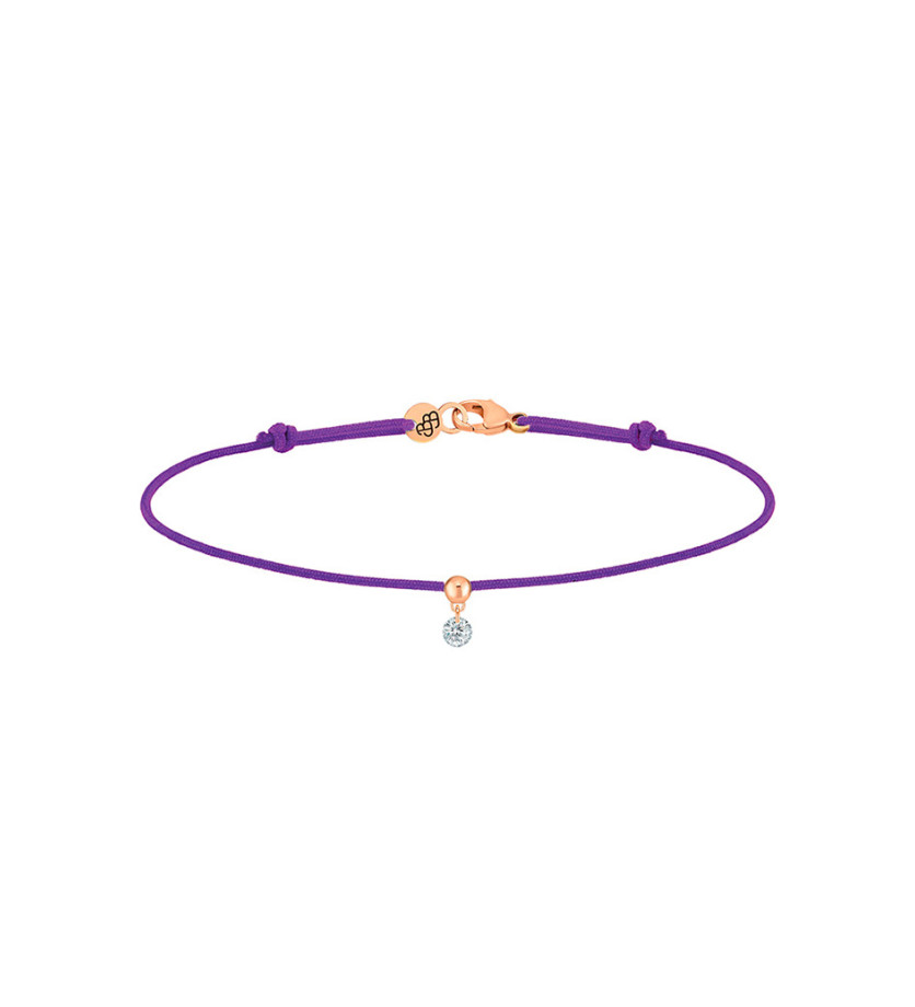 Bracelet La Brune et La Blonde cordon BB violet or rose diamant