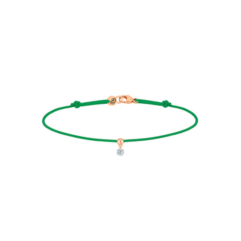 Bracelet La Brune et La Blonde cordon BB vert or rose diamant