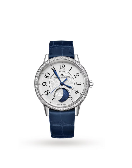 Montre Jaeger-Lecoultre Rendez-Vous Moon Medium automatique cadran argent bracelet cuir bleu 34 mm