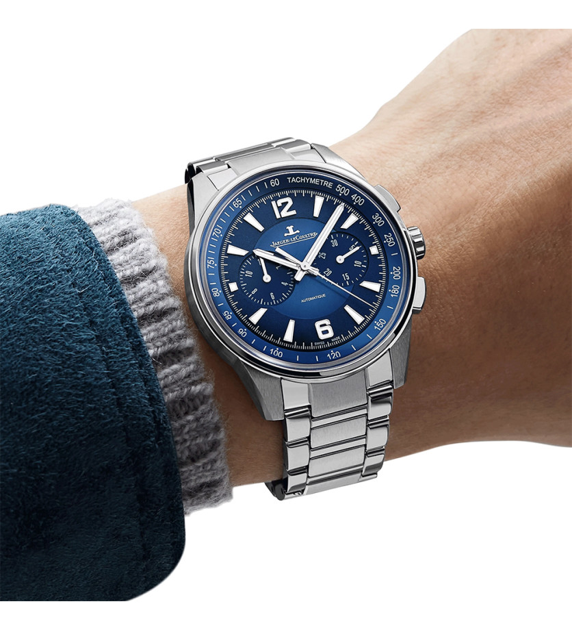 Montre Jaeger-Lecoultre Polaris Chronograph automatique cadran bleu bracelet acier 42 mm