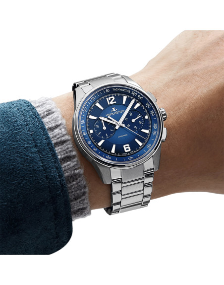 Montre Jaeger-Lecoultre Polaris Chronograph automatique cadran bleu bracelet acier 42 mm