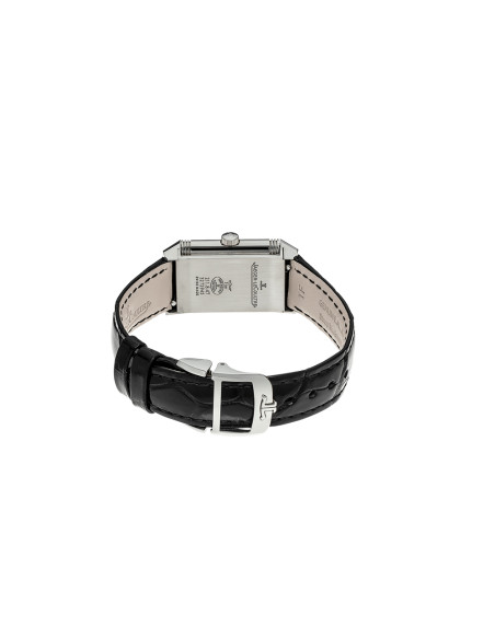 Montre Jaeger-Lecoultre Reverso Classic Small quartz cadran argent bracelet cuir noir 30x21 mm