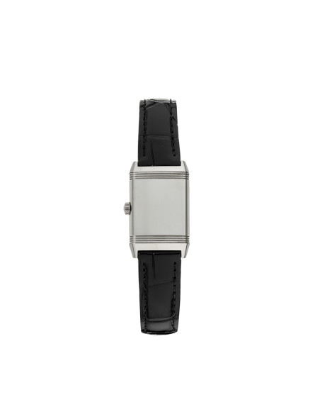 Montre Jaeger-Lecoultre Reverso Classic Small quartz cadran argent bracelet cuir noir 30x21 mm