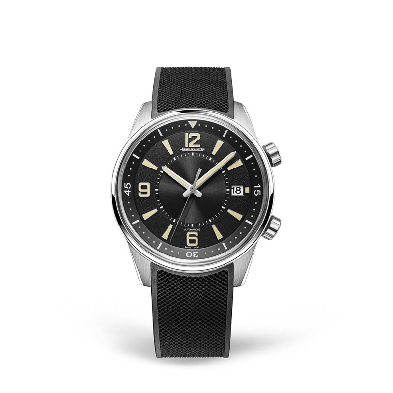 Montre Jaeger-Lecoultre Polaris Date automatique cadran noir bracelet caoutchouc noir 42 mm