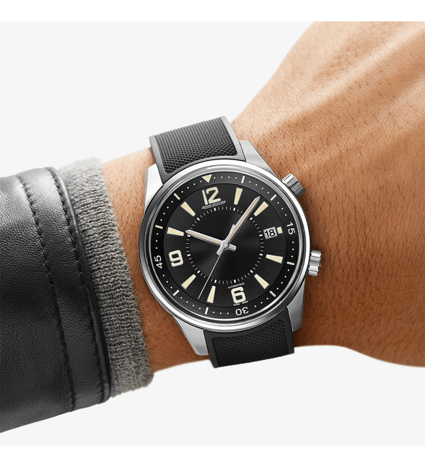 Montre Jaeger-Lecoultre Polaris Date automatique cadran noir bracelet caoutchouc noir 42 mm