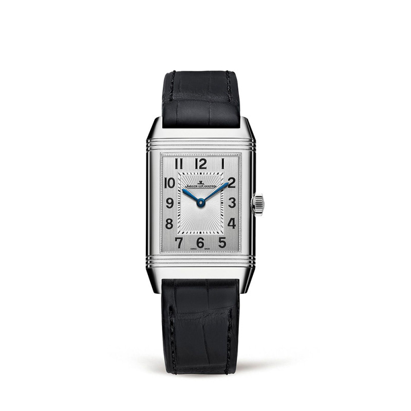 Montre Jaeger-Lecoultre Reverso Classic Medium Thin manuel cadran argent bracelet cuir noir 40x24 mm